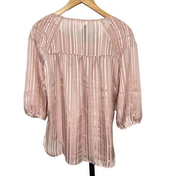LC Lauren Conrad Top Puff Balloon Sleeve Pink Sheer Striped Blouse Medium Career - Picture 3 of 4